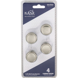 KASAWARE K634SN-4 ZINC DIE CAST CABINET KNOB SATIN NICKEL 1-1/8" 4-PACK