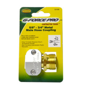 G-FORCE 53186 ZINC/BRASS MALE COUPLING 5/8" AND 3/4" HOSE CARDED