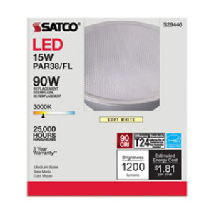 SATCO S29446 15W PAR38 LED 40DEG BEAM ANGLE MEDIUM BASE 3000K 120V