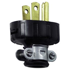 LEVITON 010-48648-03E 15A-125V BLACK VINYL GROUNDING PLUG WITH CORD CLAMP