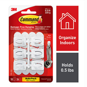 3M 17006-18ES COMMAND WHITE MINI HOOKS VALUE PACK 1/2 LB - 18 HOOKS 24 STRIPS
