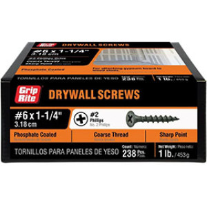 PRIME SOURCE 114CDWS1 1-1/4" BLACK COARSE THREAD DRYWALL SCREWS 1 LB 10301