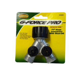 G-FORCE 53204 HEAVY DUTY ZINC Y HOSE CONNECTOR WITH SHUT OFF VALVE CARDED