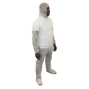 SAFETY ZONE M1500-2X 2X-LARGE WHITE POLYPRO COVERALLS W/HOOD & FEET BULK 25PK