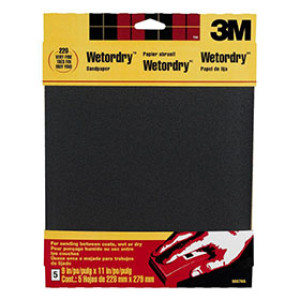 3M 9087NA WET OR DRY VERY FINE 9" X 11" 220 SANDPAPER 5 PACK