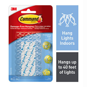 3M 17026CLR-ES COMMAND CLEAR DECORATING CLIPS - 20 CLIPS / 24 CLEAR STRIPS