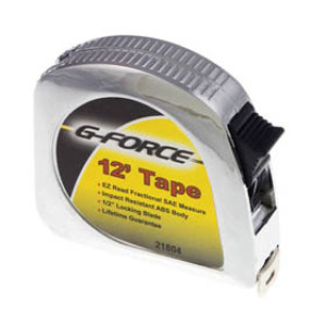 G-FORCE 21804 12' X 1/2" CHROME FINISH TAPE MEASURE