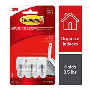 3M 17067ES COMMAND WHITE SMALL UTENSIL WIRE HOOKS 1/2LB CAP 3 HOOKS / 4 STRIPS