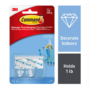 3M 17092CLR-ES COMMAND CLEAR SMALL HOOKS 1 LB CAP - 2 HOOKS / 4 CLEAR STRIPS