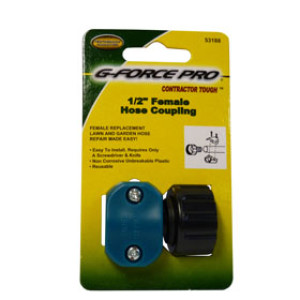 G-FORCE 53188 POLY FEMALE COUPLING 7/16" AND 1/2" AND 9/16" HOSE CARDED