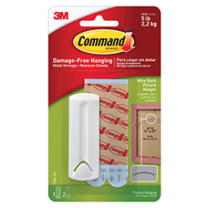 3M 17041-ES COMMAND WHITE WIRE-BACKED PICTURE HANGER 5LB CAP 1 HANGER/2 STRIPS