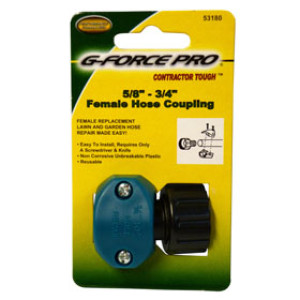 G-FORCE 53180 POLY FEMALE COUPLING FOR 5/8" AND 3/4" HOSE CARDED